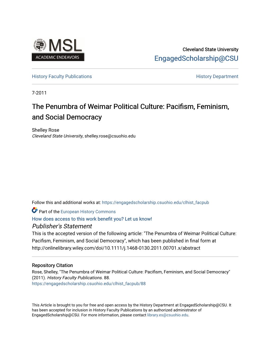 Pacifism, Feminism, and Social Democracy