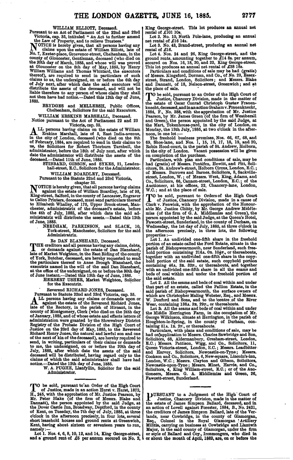 The London Gazette, June 16, 1885. 2777