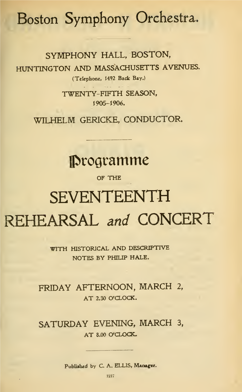 SEVENTEENTH REHEARSAL and CONCERT