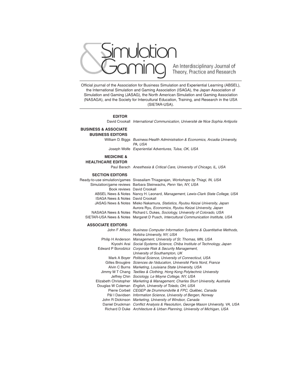 Official Journal of the Association for Business Simulation And