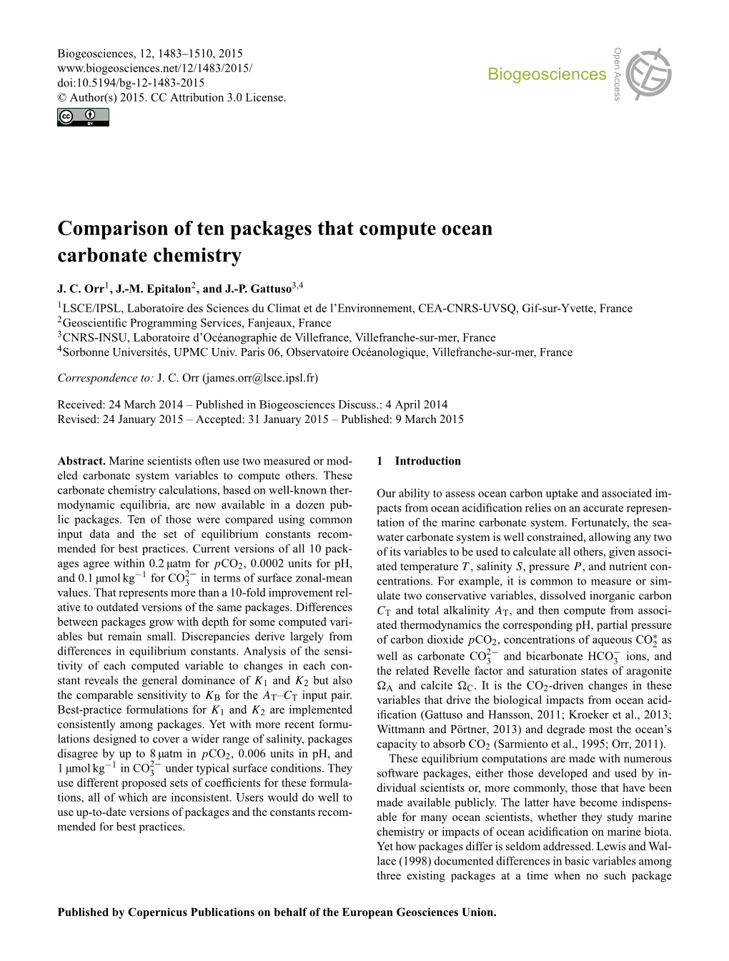 Comparison of Ten Packages That Compute Ocean Carbonate Chemistry
