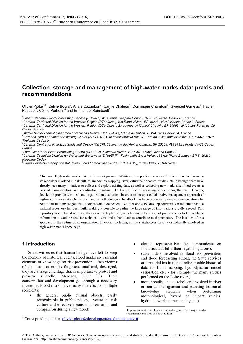 Collection, Storage and Management of High-Water Marks Data: Praxis and Recommendations