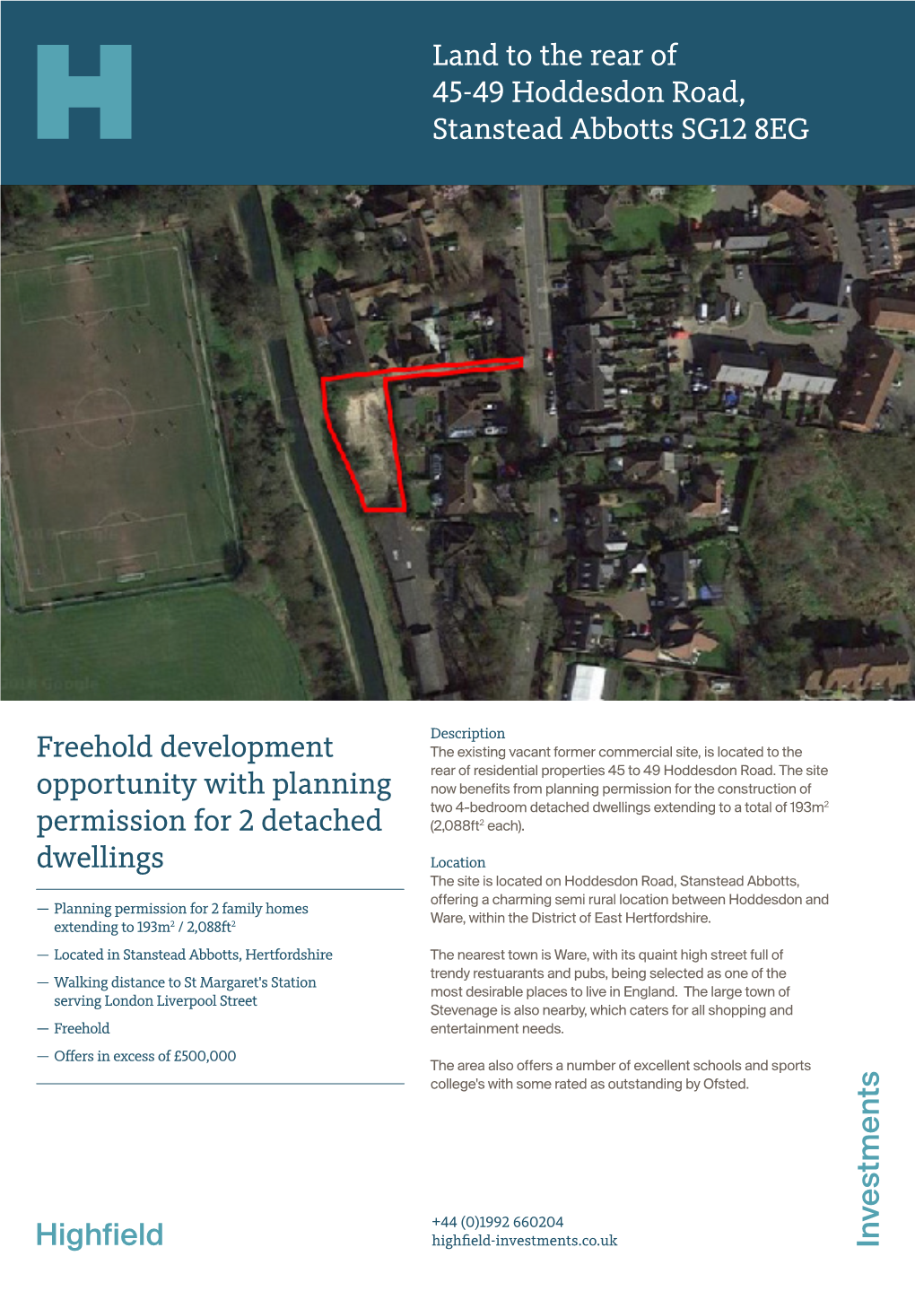 Land to the Rear of 45-49 Hoddesdon Road, Stanstead Abbotts SG12 8EG