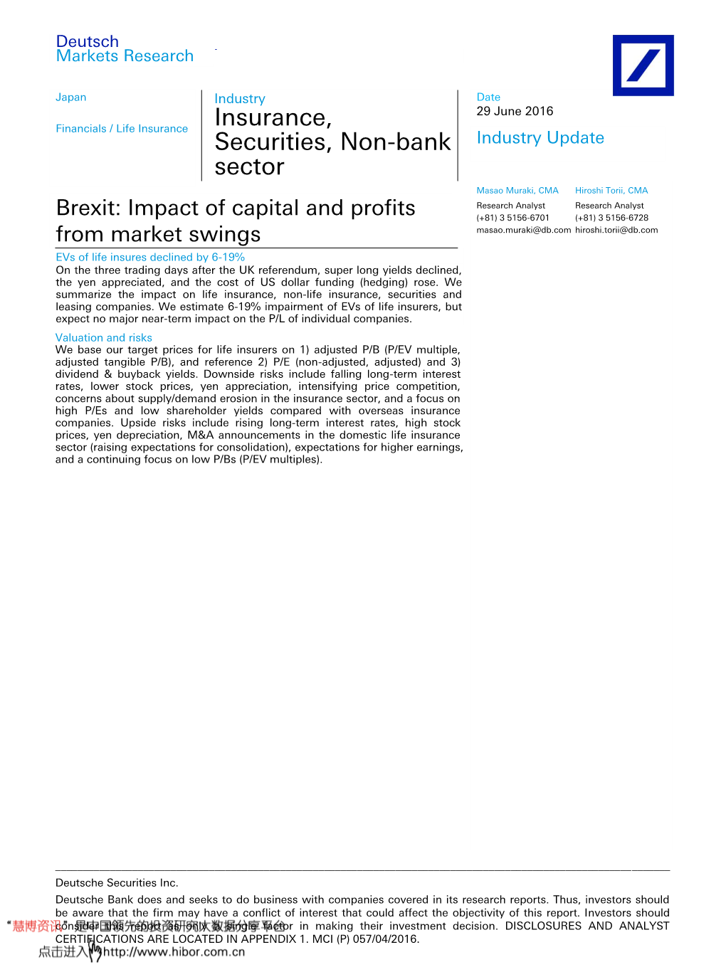 Insurance, Securities, Non-Bank Sector