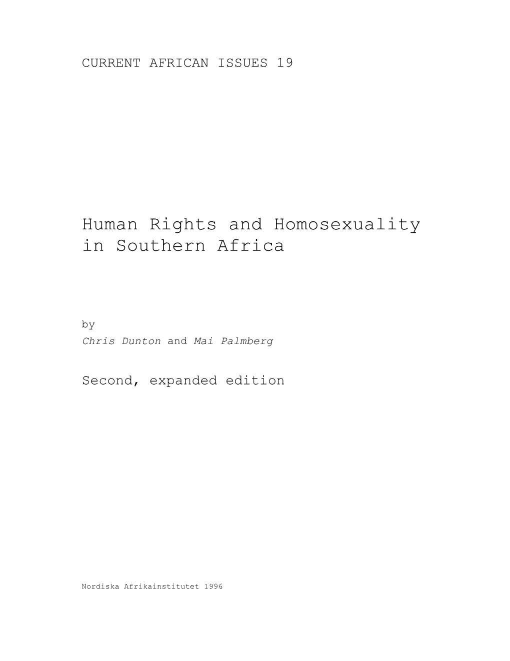 Human Rights and Homosexuality in Southern Africa