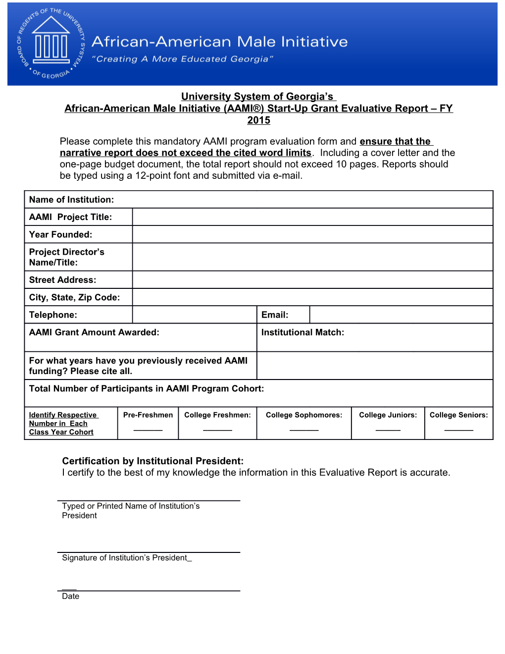 African-American Male Initiative (AAMI ) Start-Up Grant Evaluative Report FY 2015