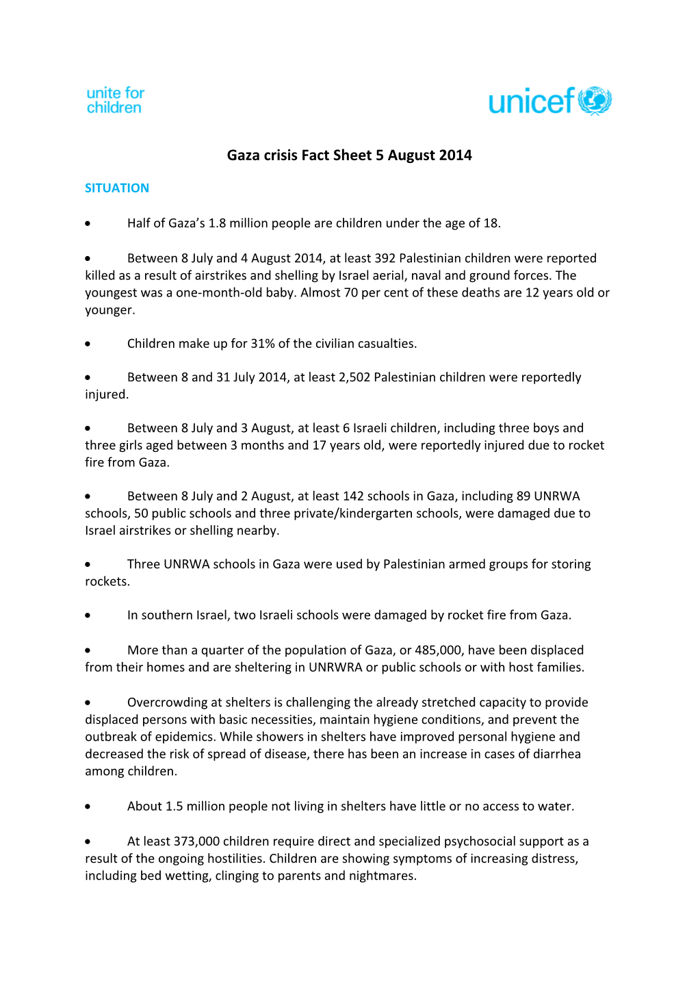 Gaza Crisis Fact Sheet 5 August 2014