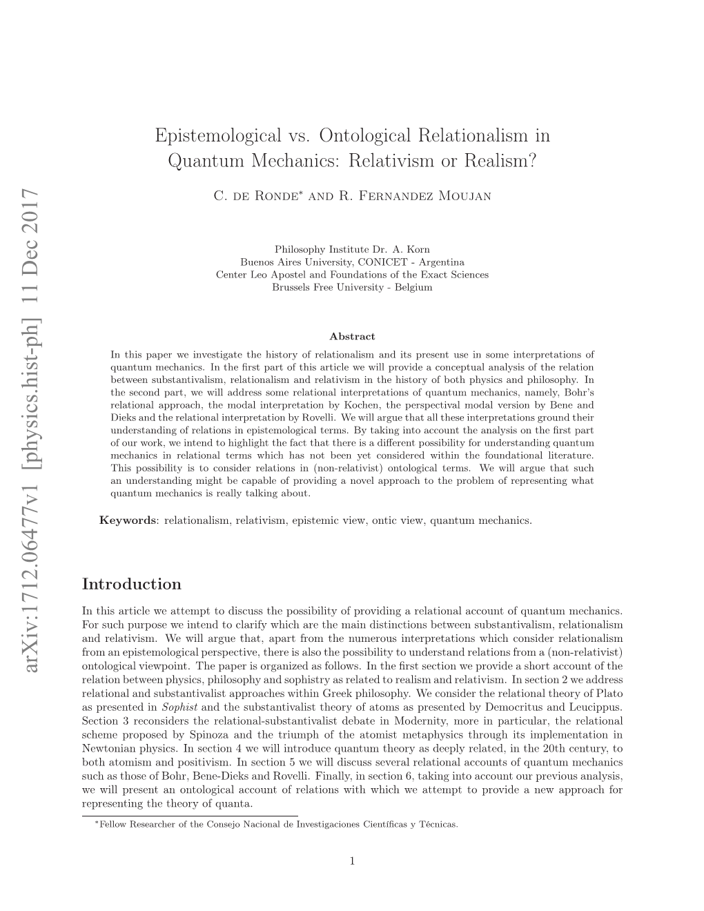 Epistemological Vs. Ontological Relationalism in Quantum Mechanics: Relativism Or Realism?