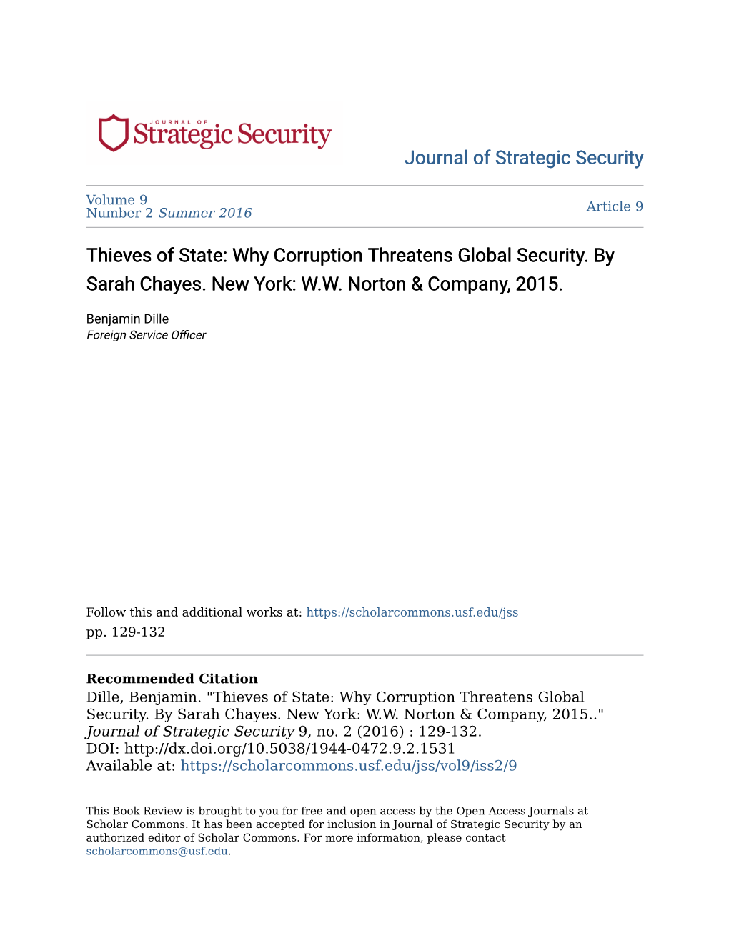 Why Corruption Threatens Global Security. by Sarah Chayes. New York: W.W