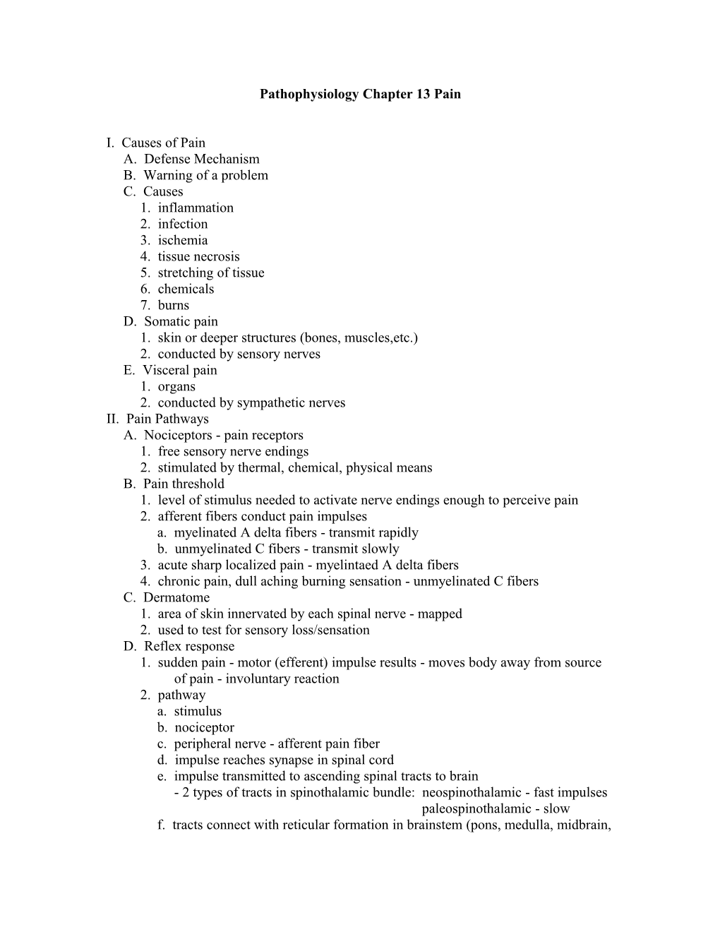 Pathophysiology Chapter 13 Pain