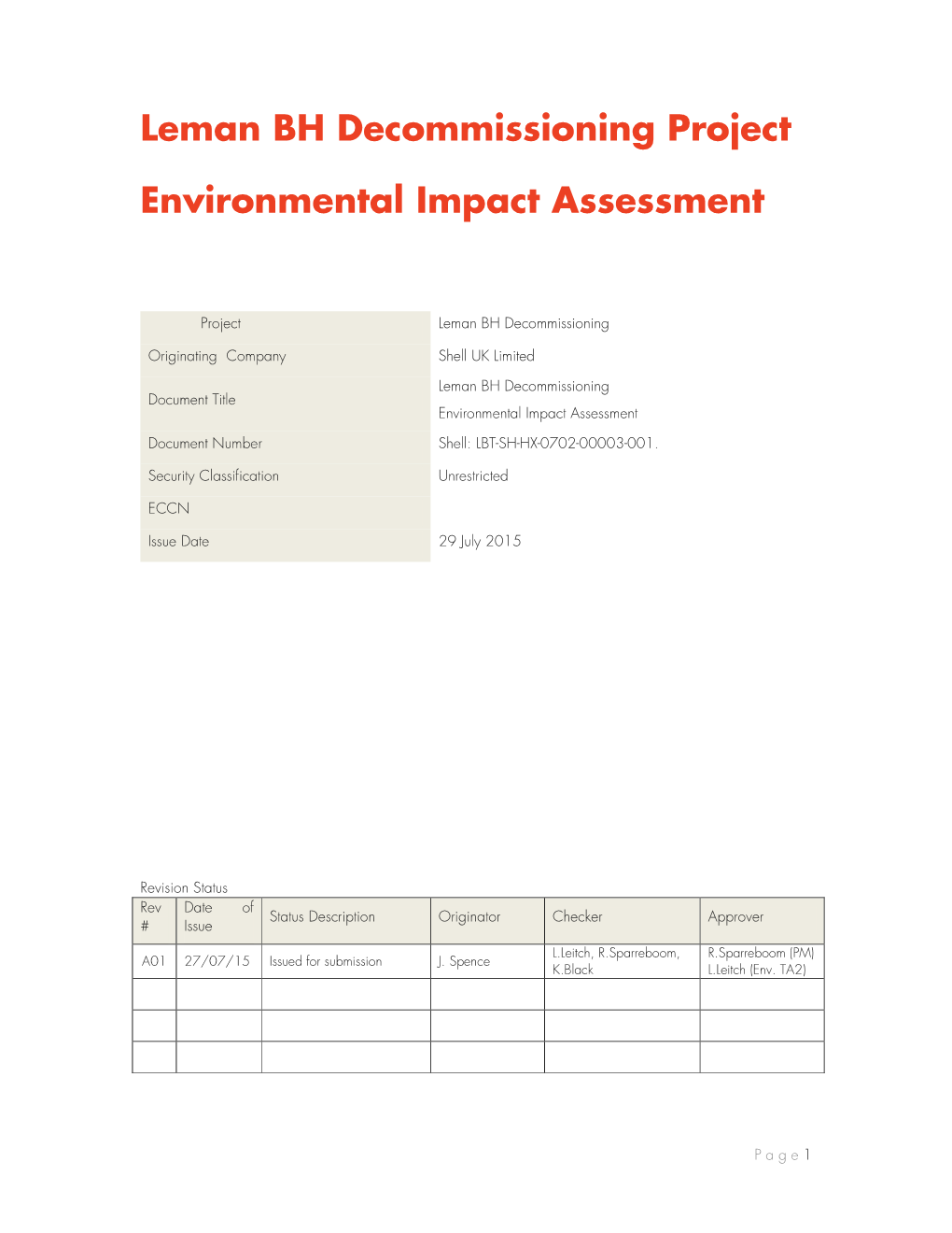 Leman BH Decommissioning Project Environmental Impact Assessment