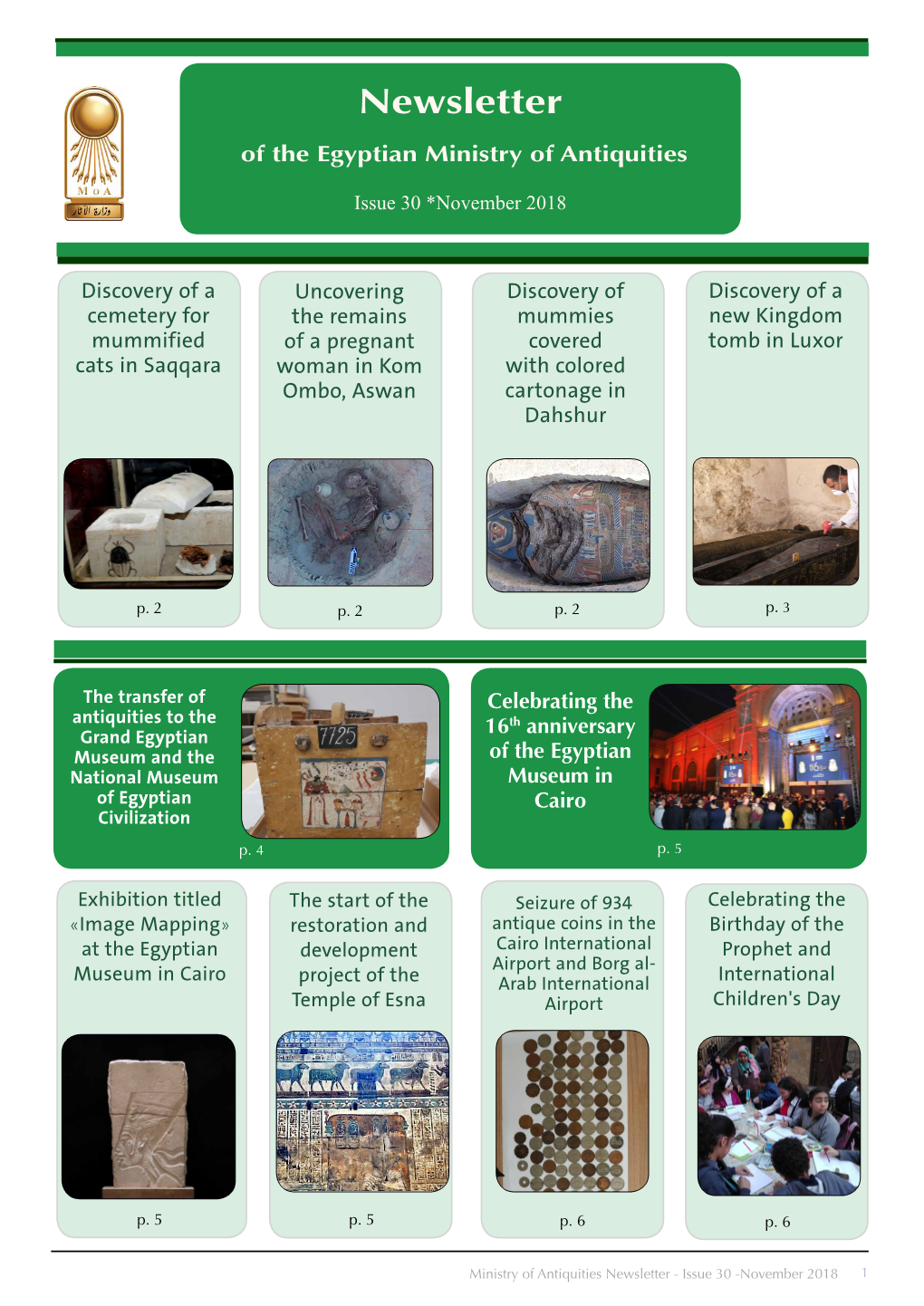 Newsletter Egyptian Ministry of Antiquities No. 30 (November 2018)