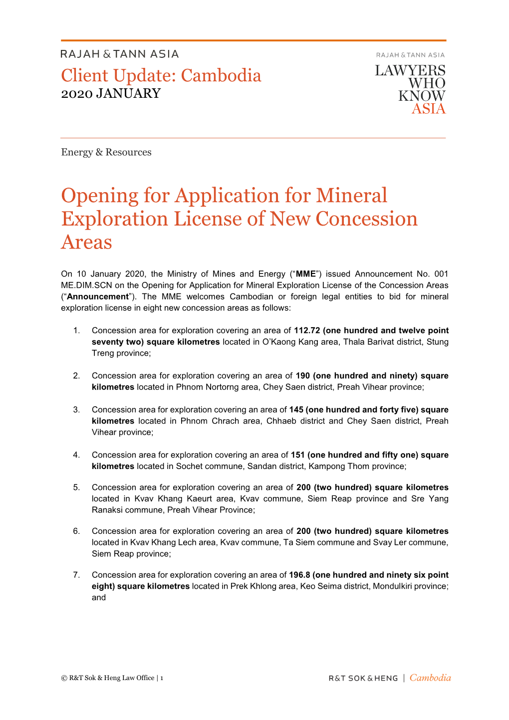 Opening for Application for Mineral Exploration License of New Concession Areas