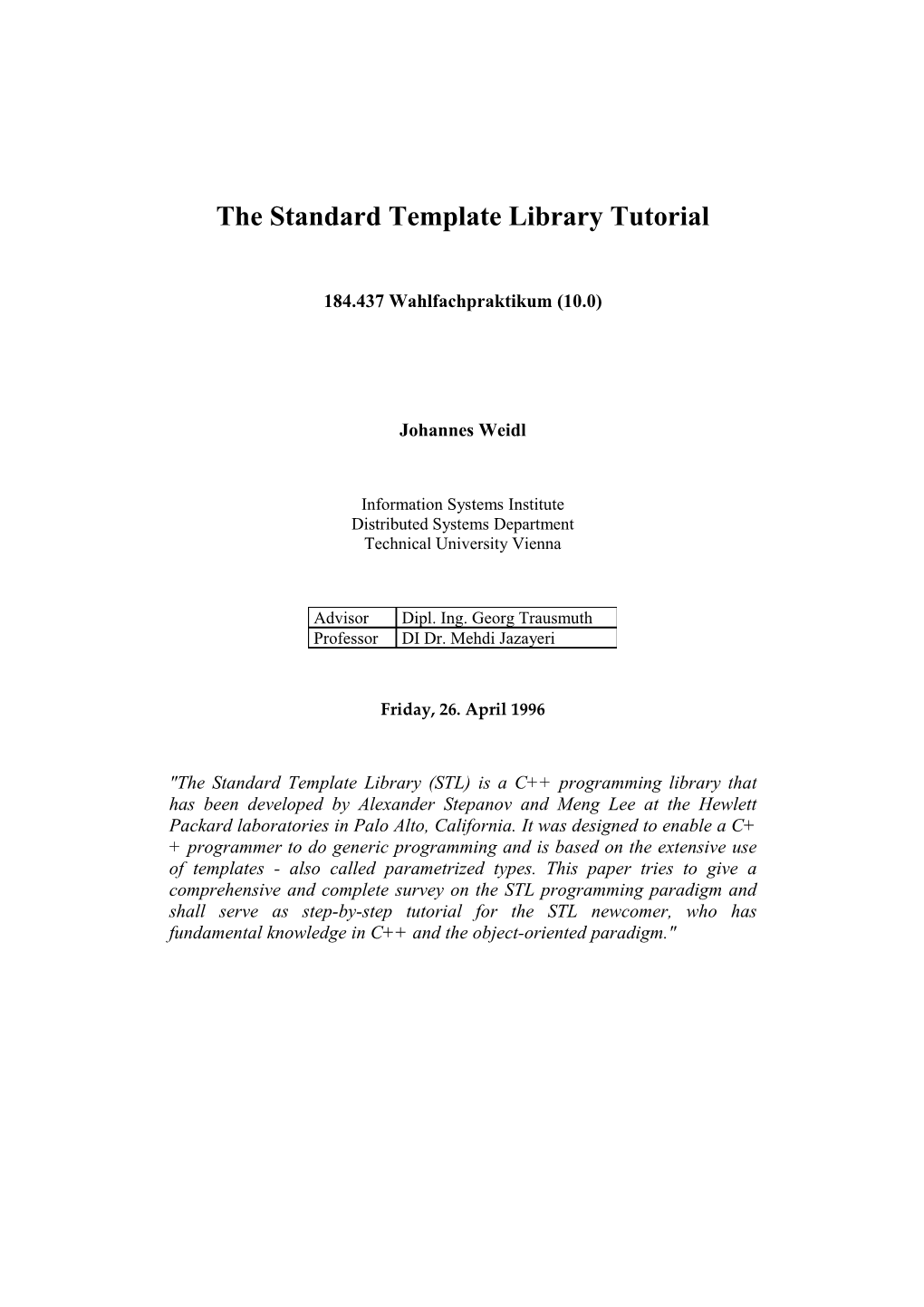 The Standard Template Library Tutorial