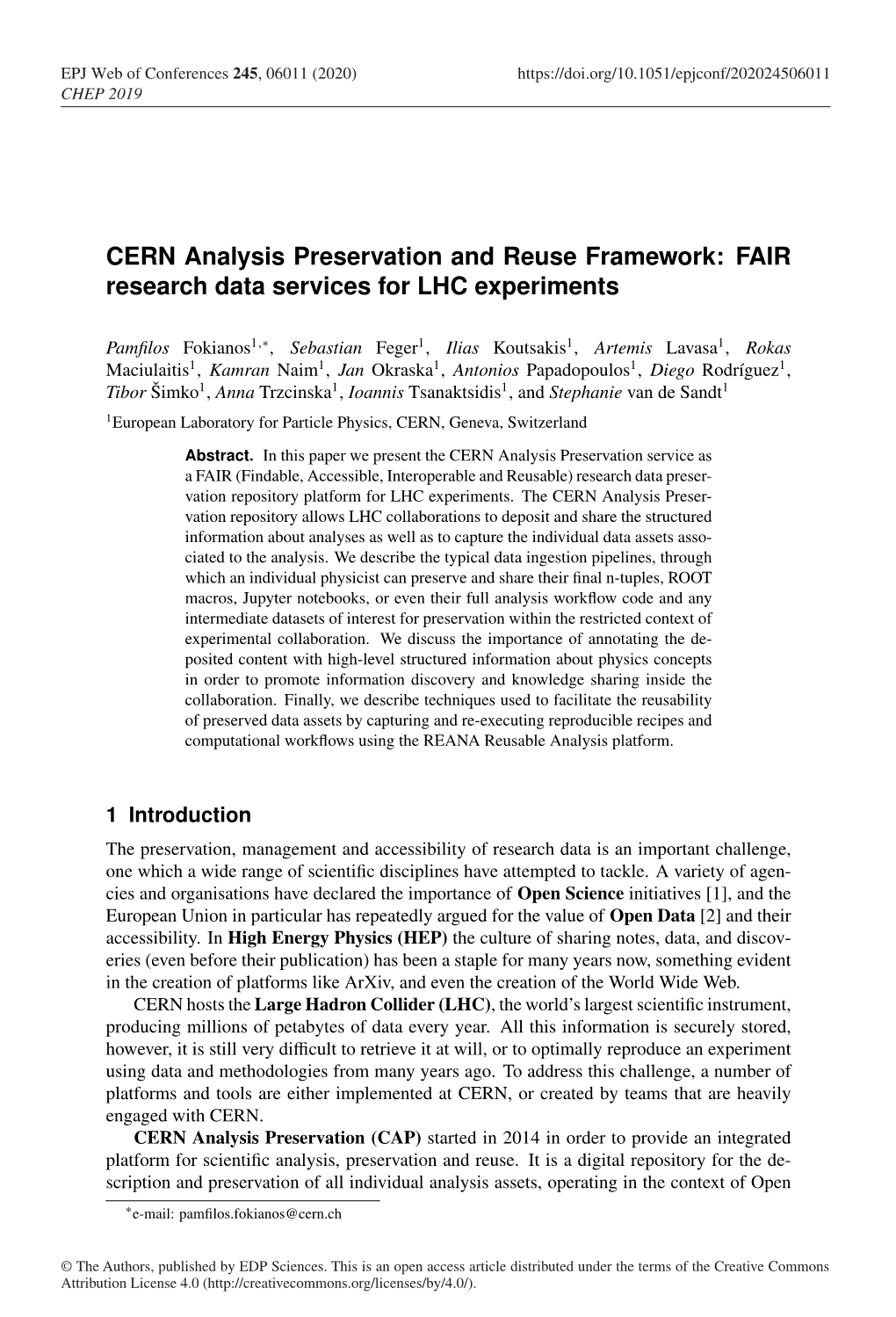 CERN Analysis Preservation and Reuse Framework: FAIR Research Data Services for LHC Experiments