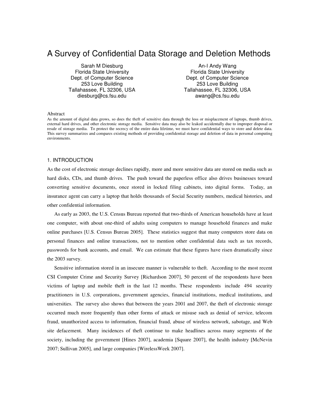 A Survey of Confidential Data Storage and Deletion Methods
