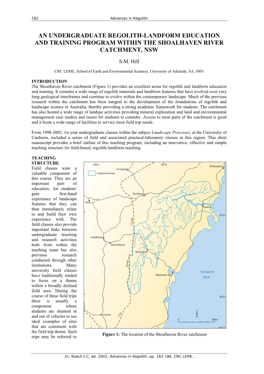 An Undergraduate Regolith-Landform Education and Training Program Within the Shoalhaven River Catchment, Nsw