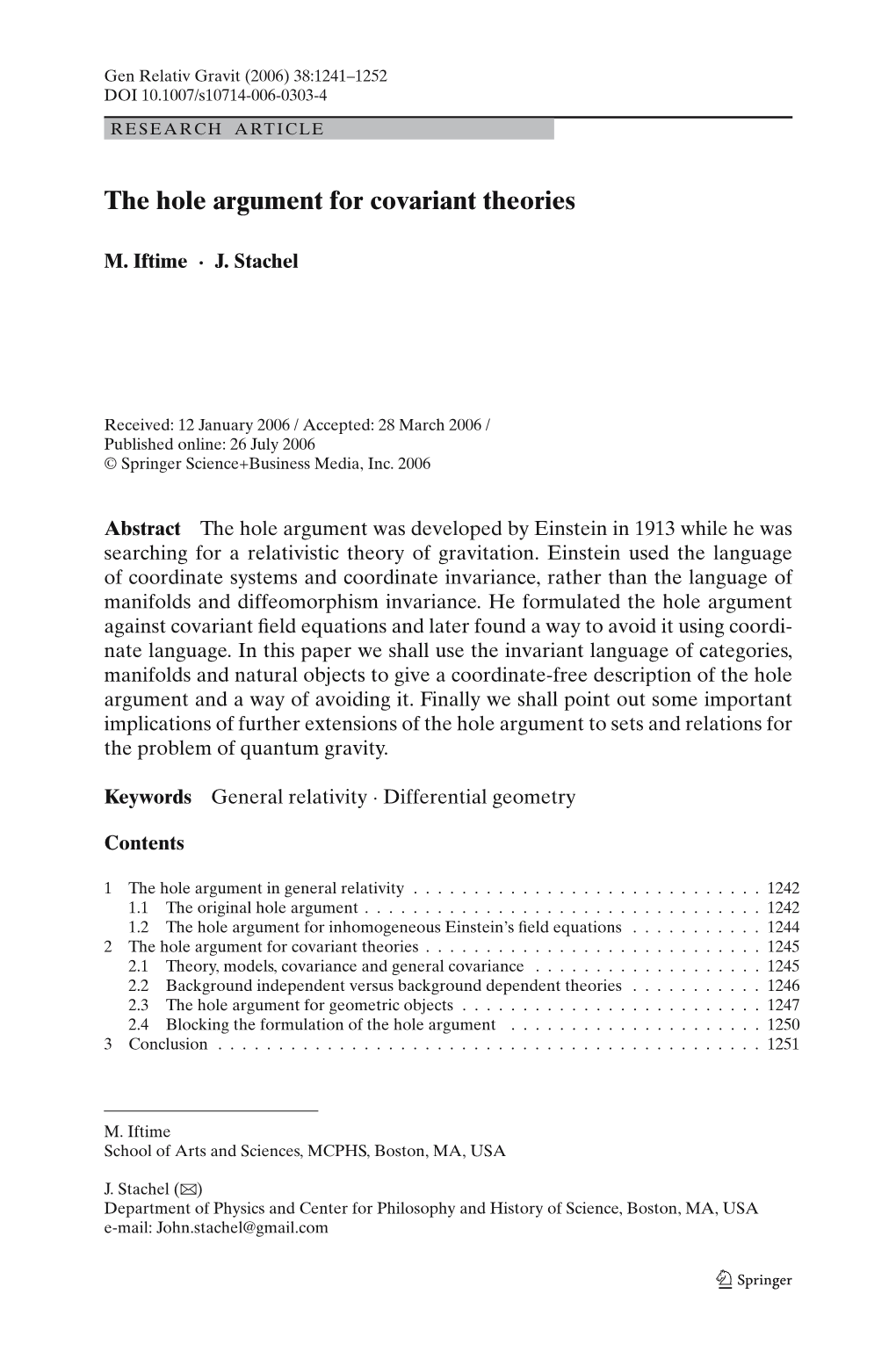 The Hole Argument for Covariant Theories