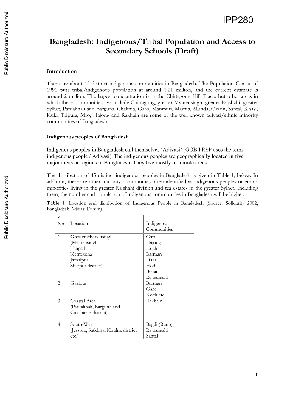 Indigenous/Tribal Population and Access to Secondary Schools (Draft)