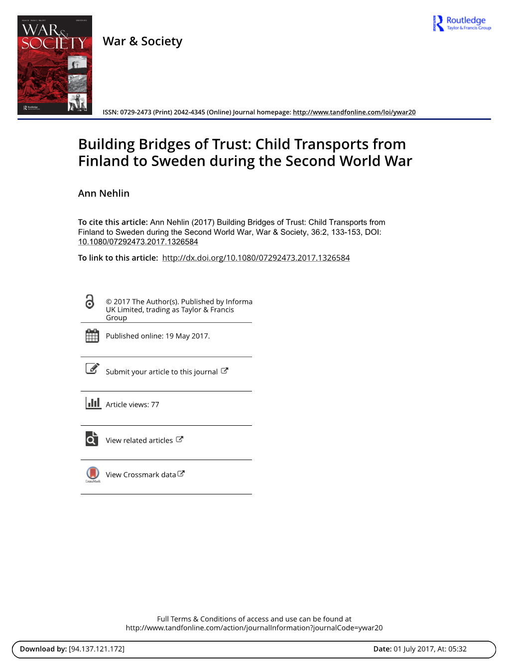 Child Transports from Finland to Sweden During the Second World War