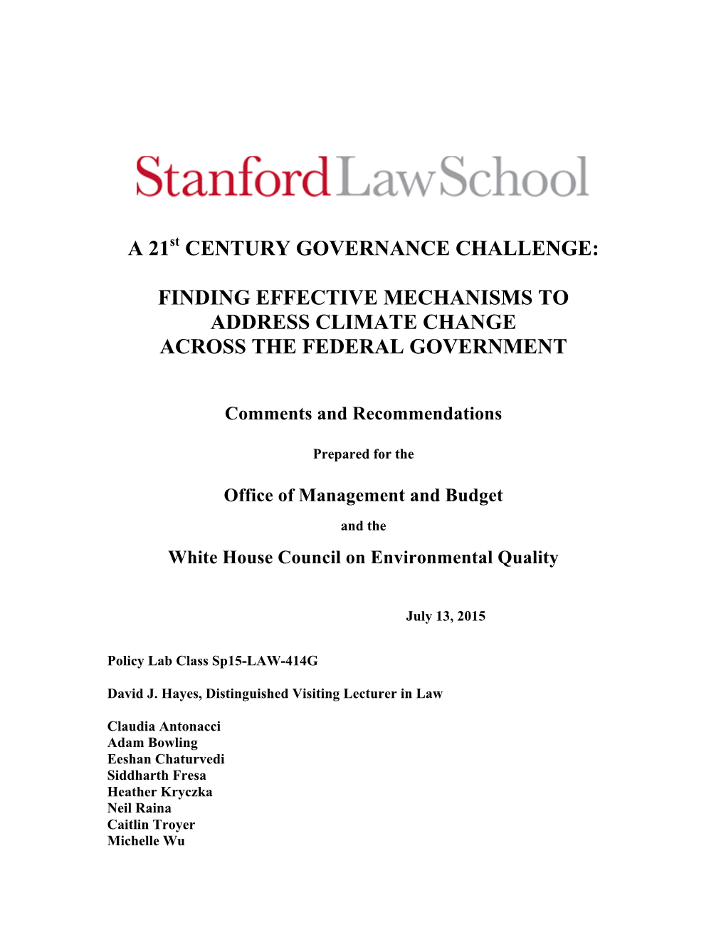 Finding Effective Mechanisms to Address Climate Change Across the Federal Government