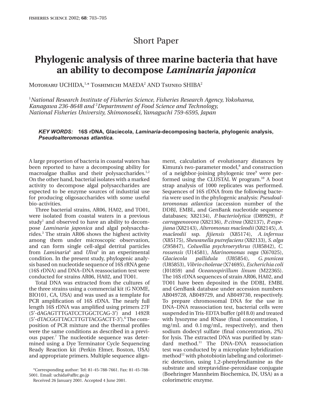 Phylogenic Analysis of Three Marine Bacteria That Have an Ability to Decompose Laminaria Japonica