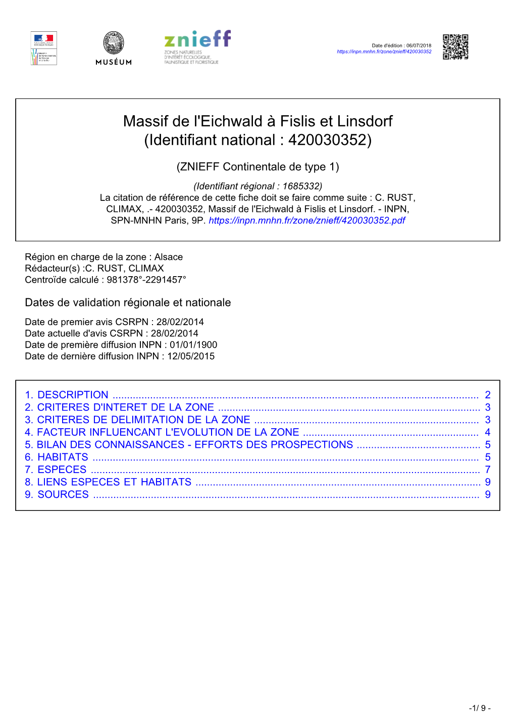 Massif De L'eichwald À Fislis Et Linsdorf (Identifiant National : 420030352)