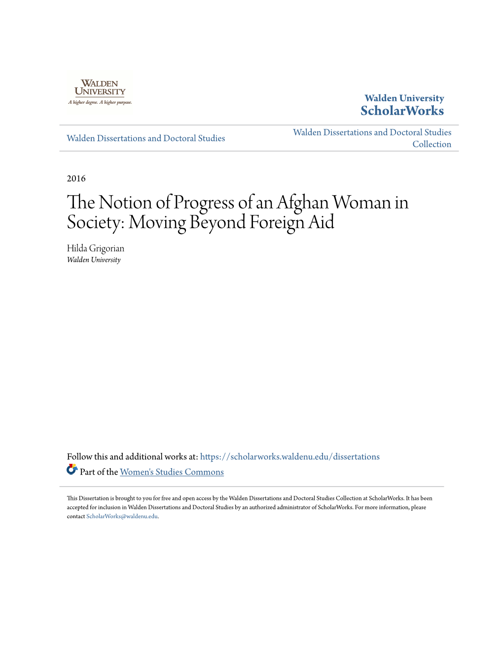 The Notion of Progress of an Afghan Woman in Society