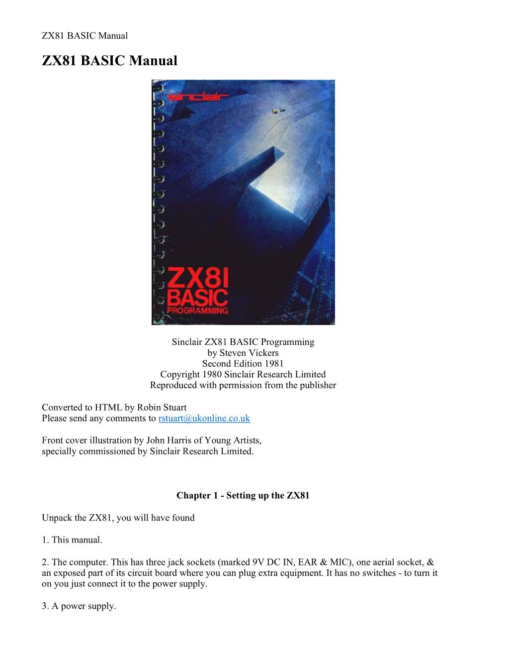 ZX81 BASIC Manual ZX81 BASIC Manual