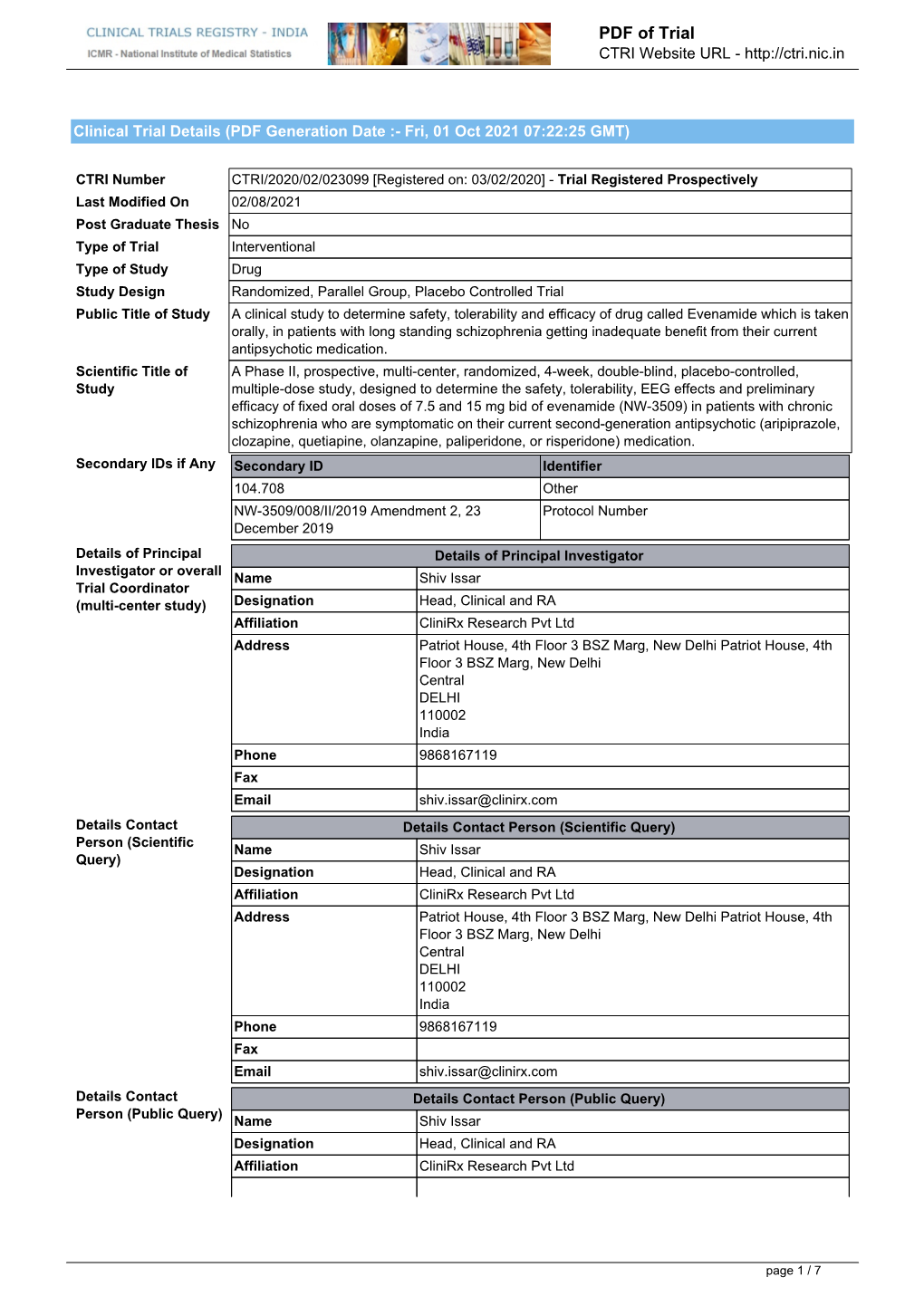 CTRI Trial Data