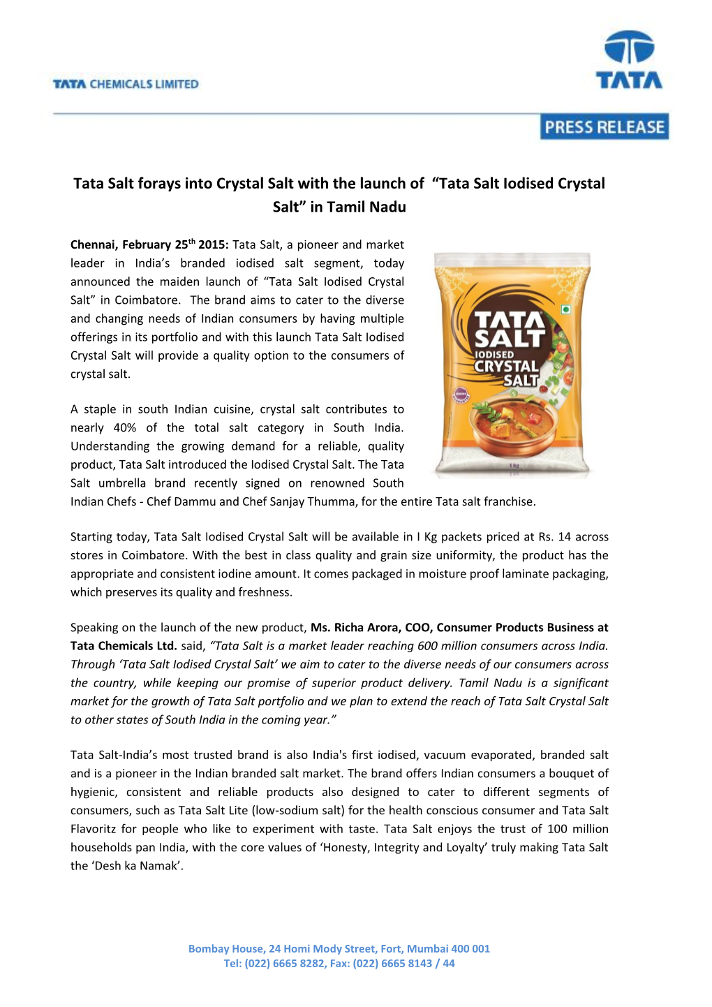 “Tata Salt Iodised Crystal Salt” in Tamil Nadu