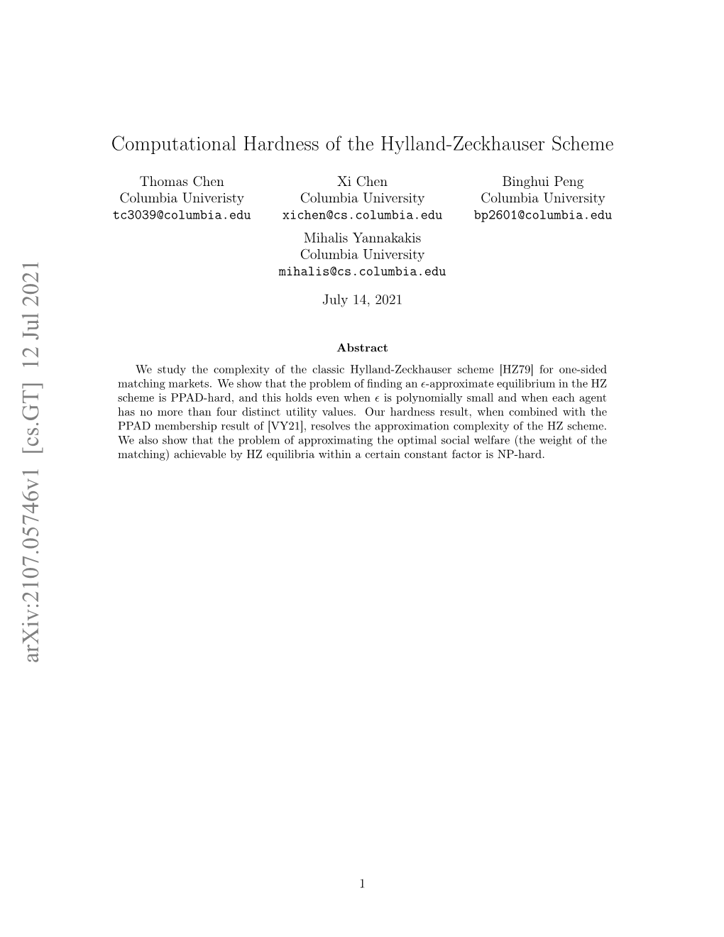 Computational Hardness of the Hylland-Zeckhauser Scheme