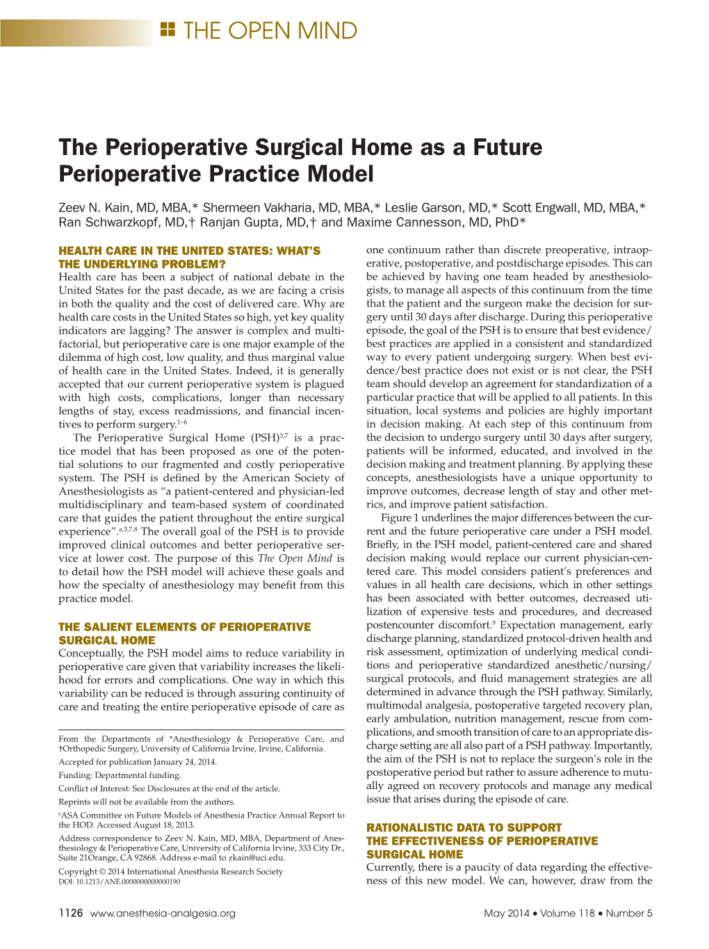 The Perioperative Surgical Home As a Future Perioperative Practice Model