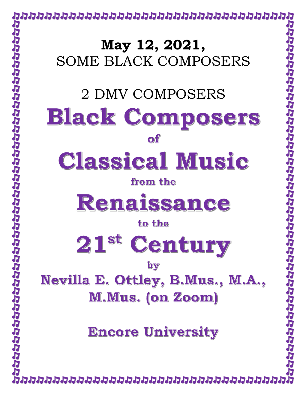 May 12, 2021, SOME BLACK COMPOSERS 2 DMV COMPOSERS