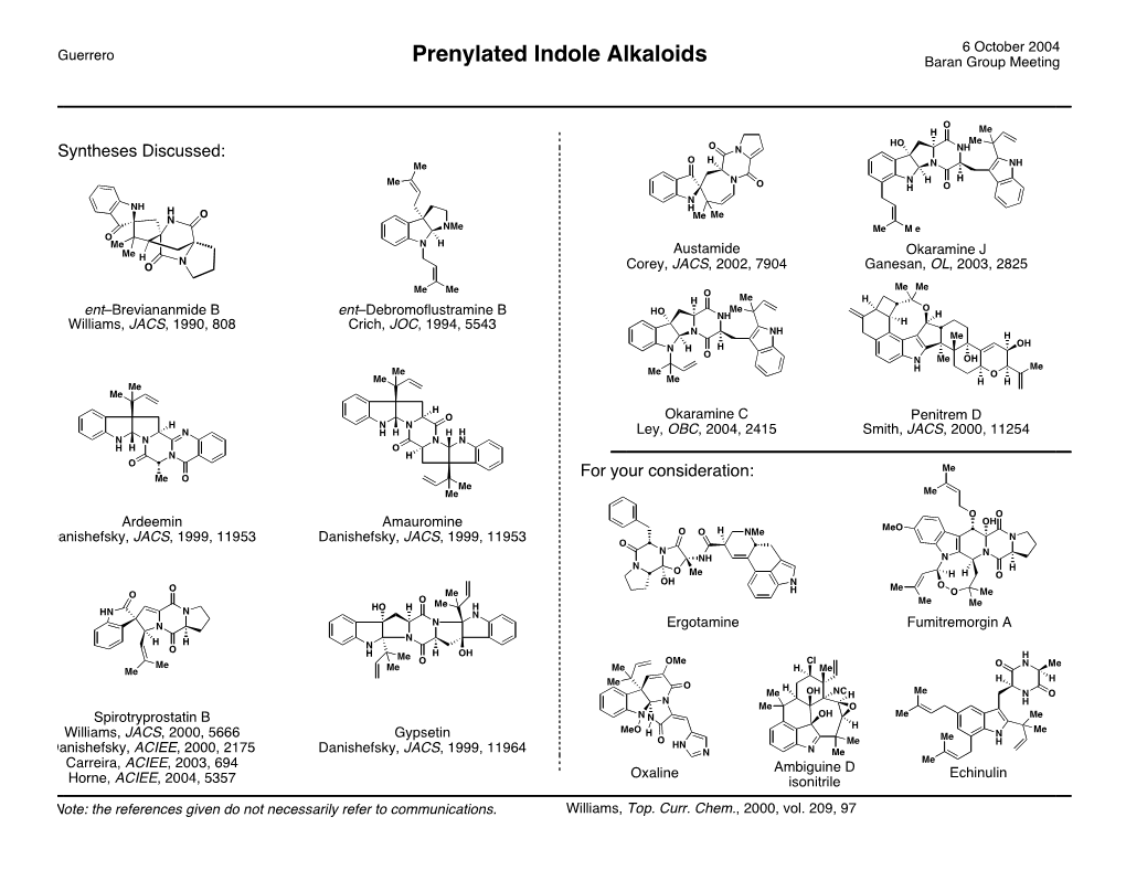 Prenylated Indole Alkaloids Baran Group Meeting