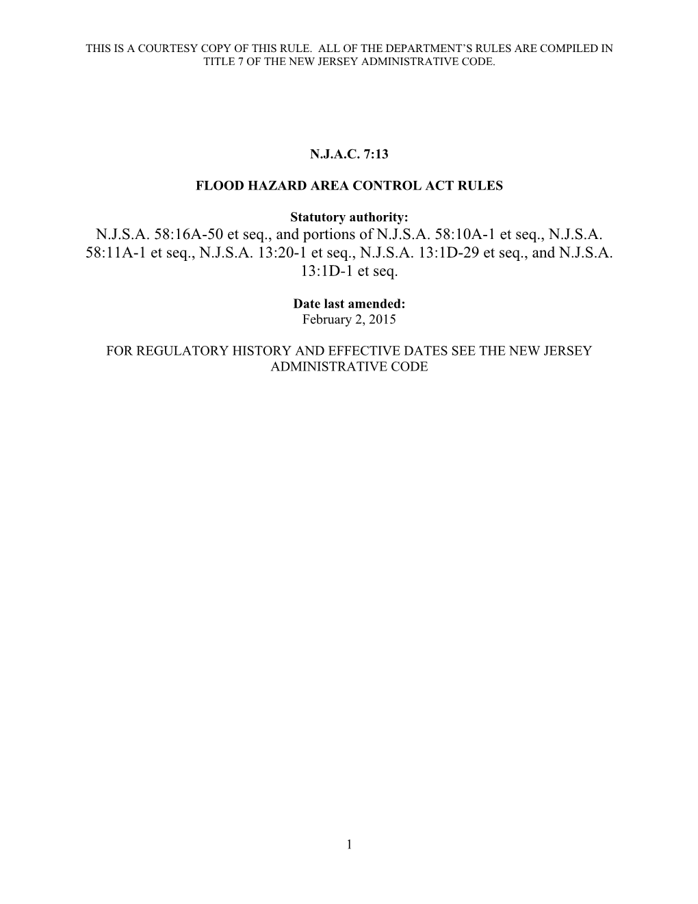 Flood Hazard Area Control Act Rules (N.J.A.C. 7:13)