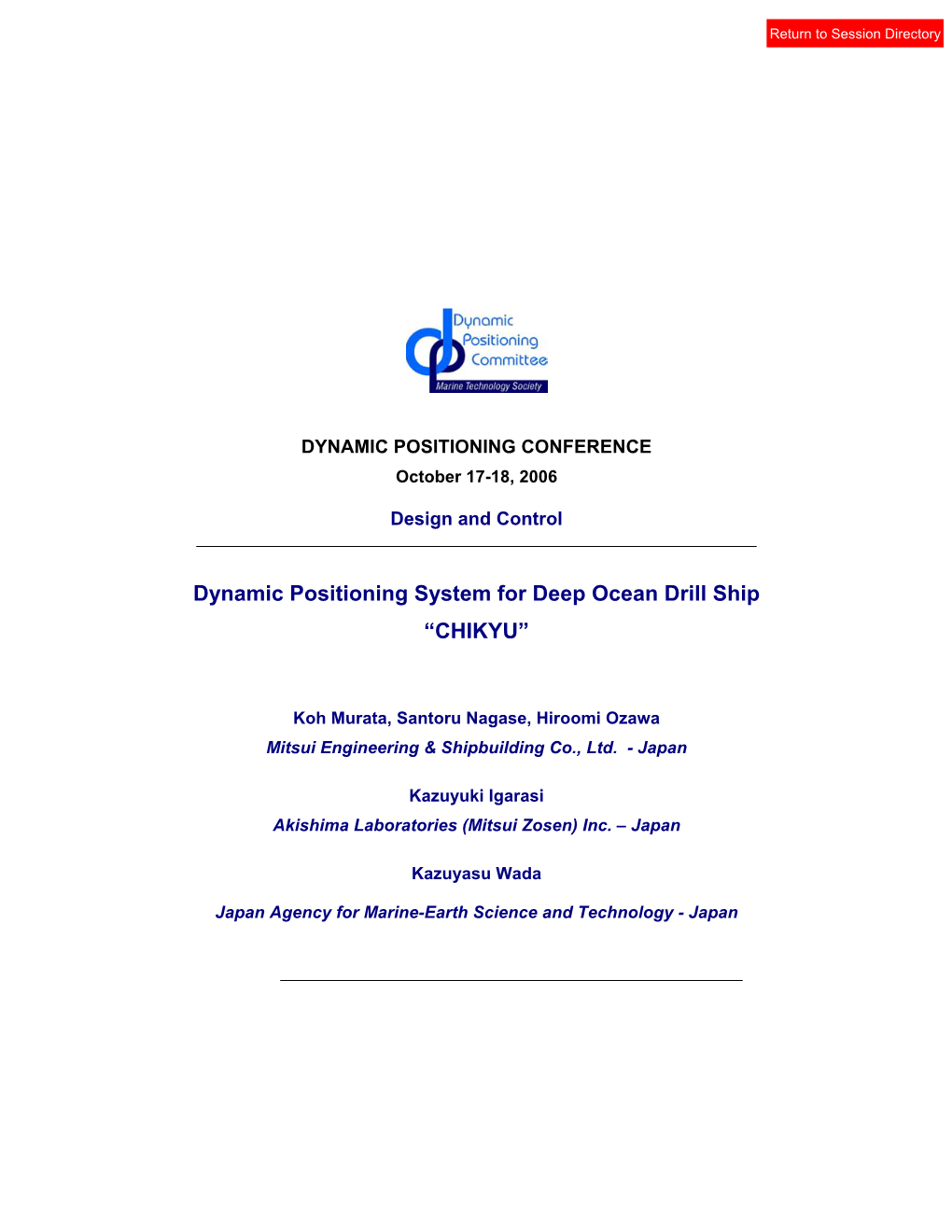 Dynamic Positioning System for Deep Ocean Drill Ship “CHIKYU”