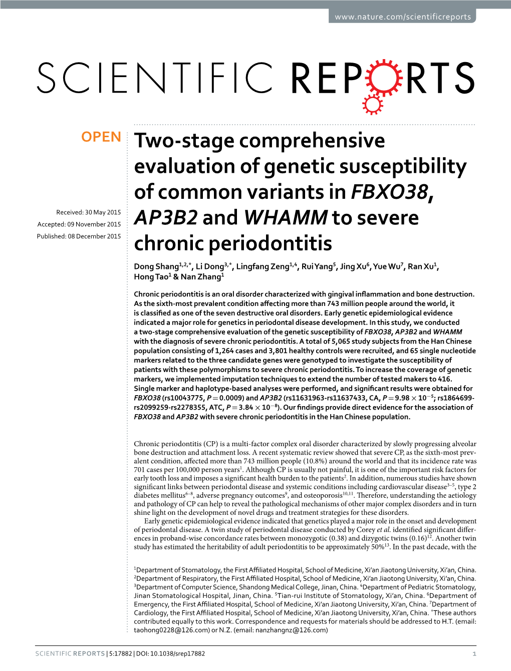 Two-Stage Comprehensive Evaluation of Genetic Susceptibility of Common
