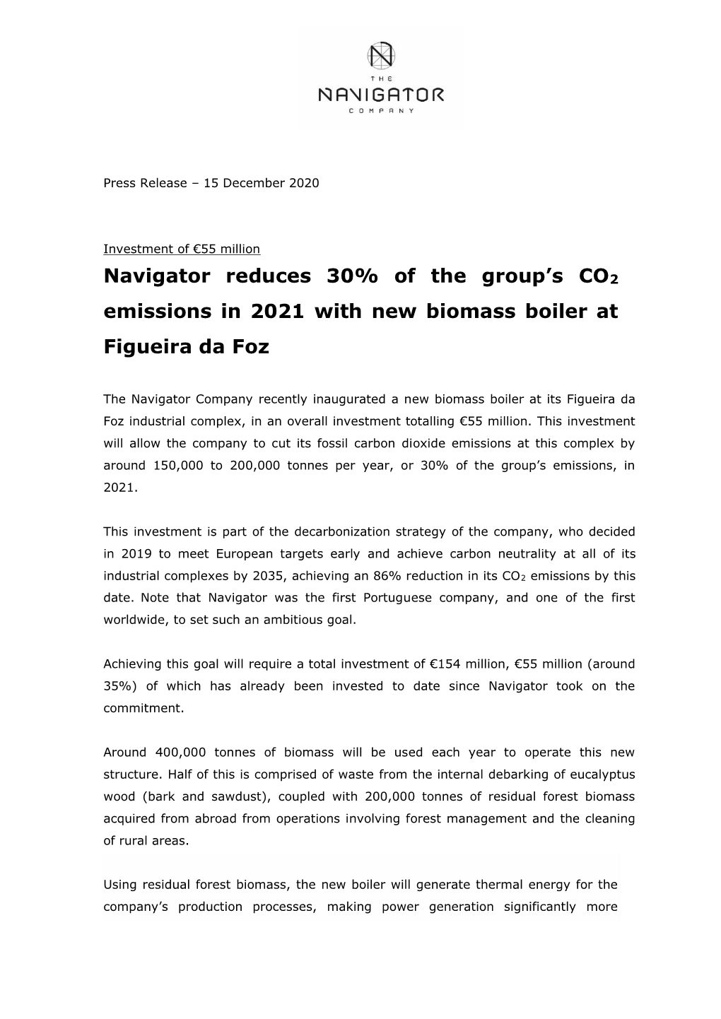 Navigator Reduces 30% of the Group's CO2 Emissions in 2021 with New