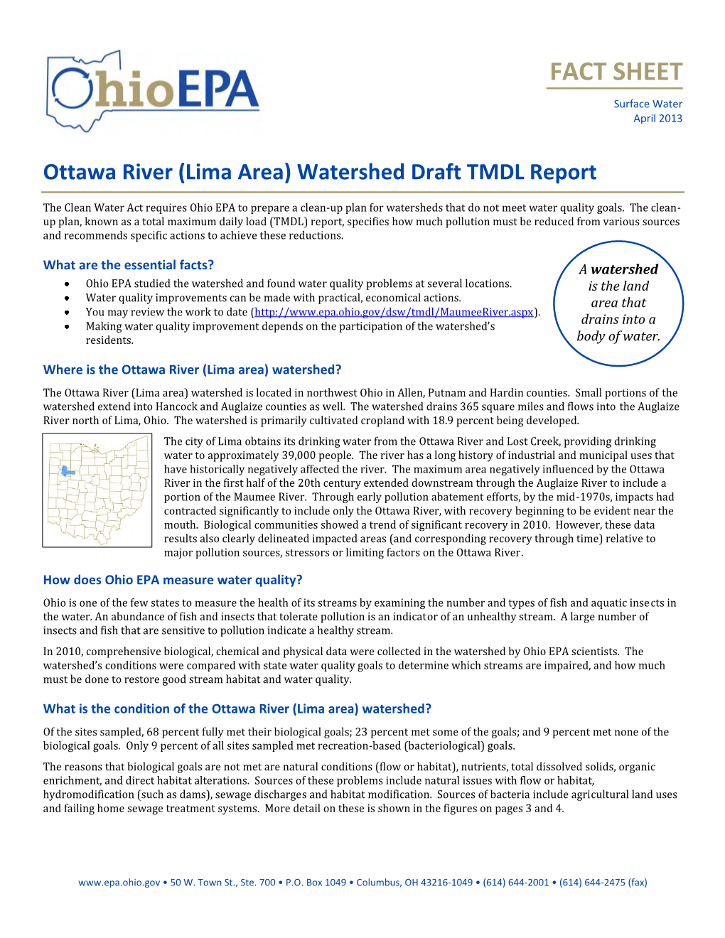 Ottawa River (Lima Area) Watershed Draft TMDL Report