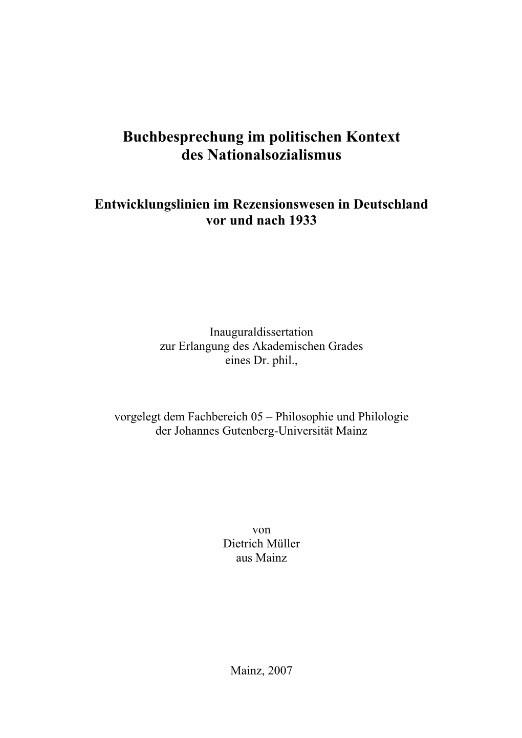 Buchbesprechung Im Politischen Kontext Des Nationalsozialismus