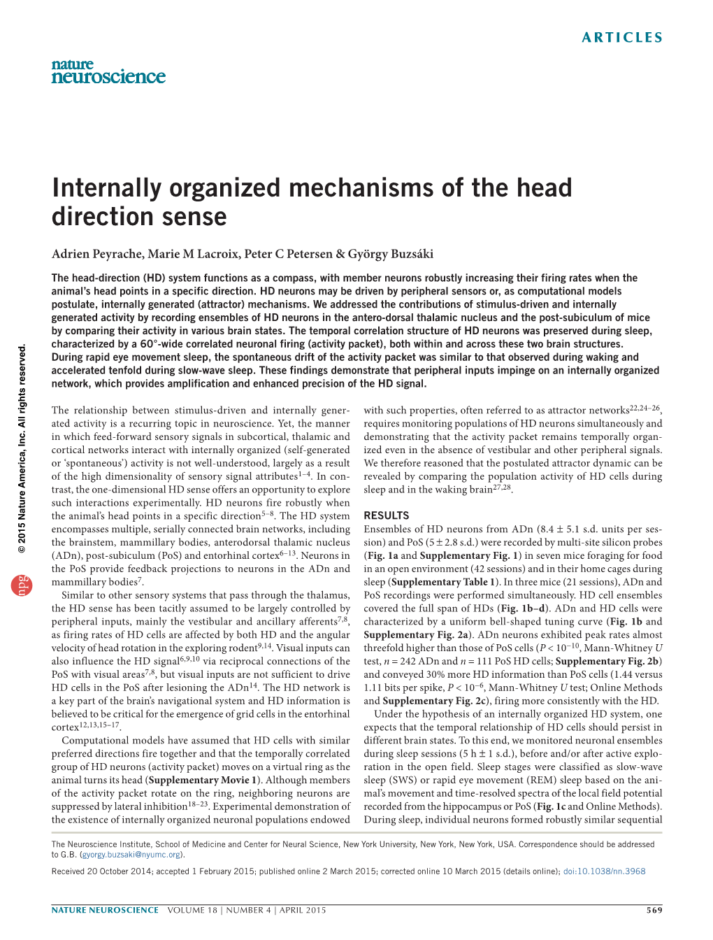 Internally Organized Mechanisms of the Head Direction Sense