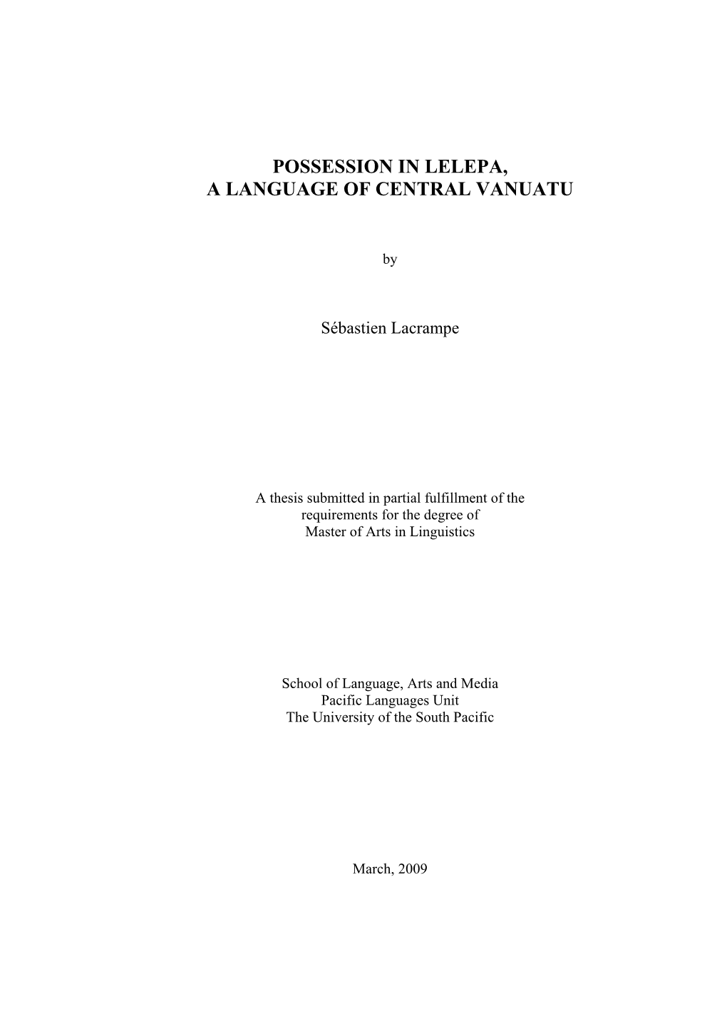 Possession in Lelepa, a Language of Central Vanuatu