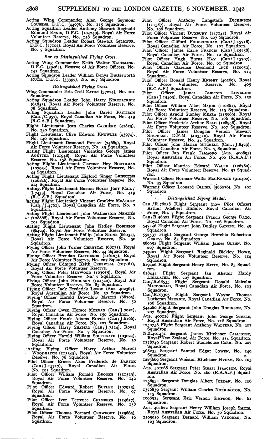 Supplement to the London Gazette, 6 November, 1942