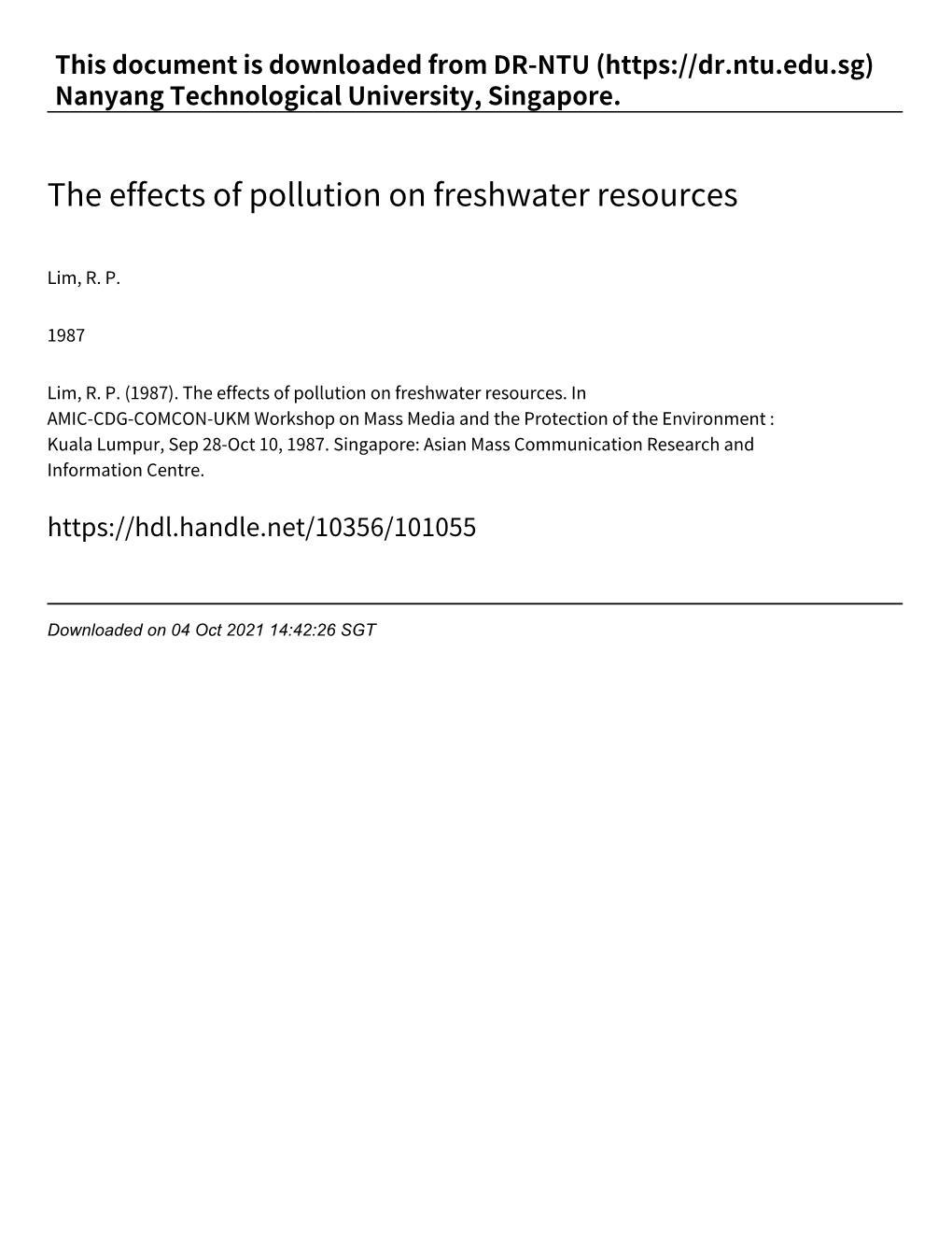 The Effects of Pollution on Freshwater Resources