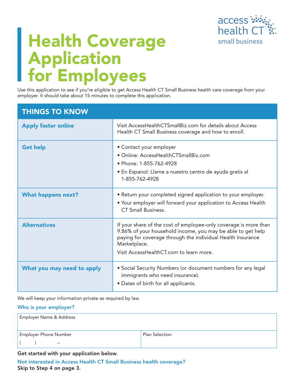 Health Coverage Application for Employees