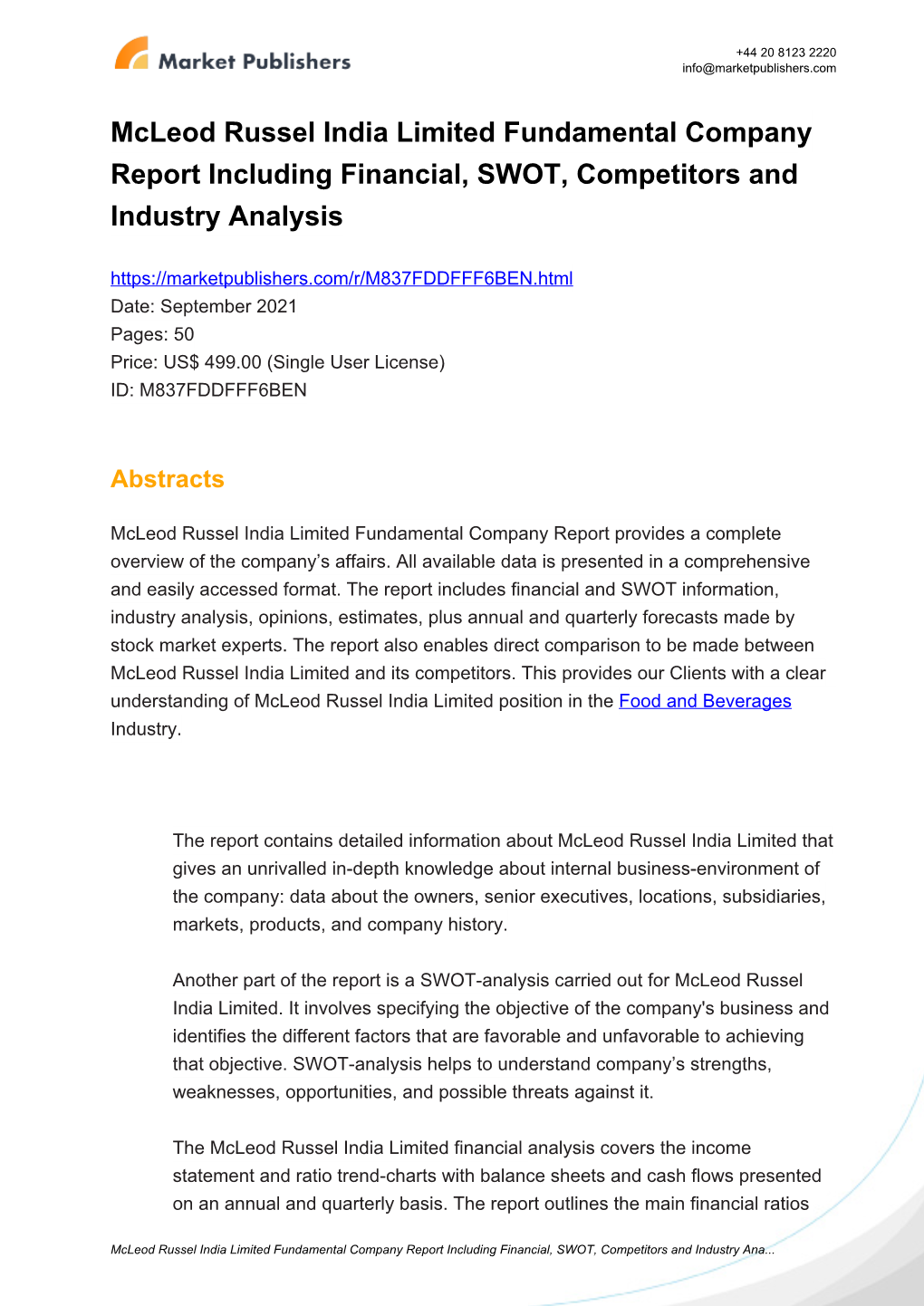 Mcleod Russel India Limited Fundamental Company Report