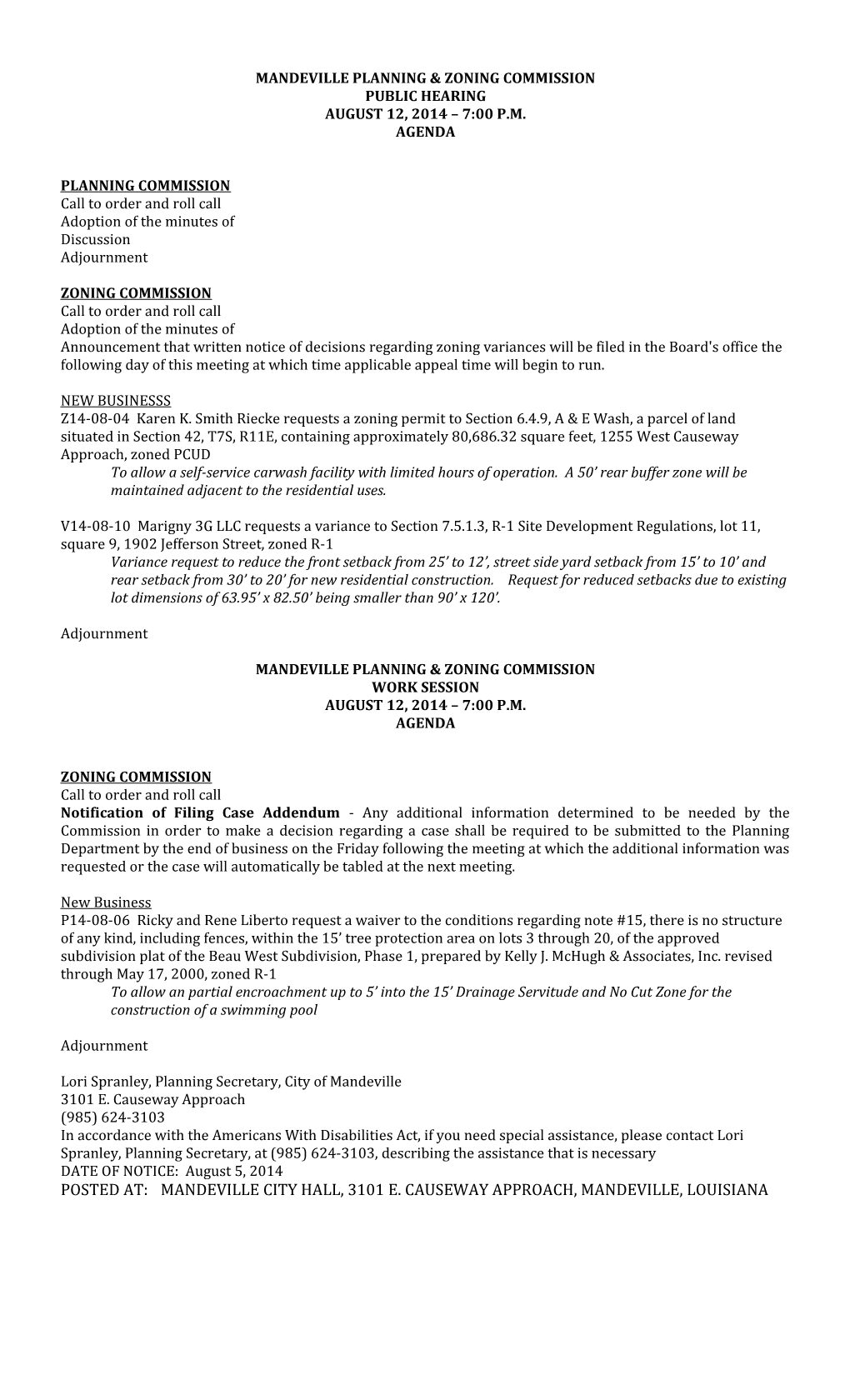 Mandeville Planning & Zoning Commission