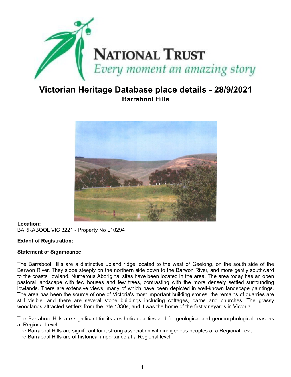 Victorian Heritage Database Place Details - 28/9/2021 Barrabool Hills