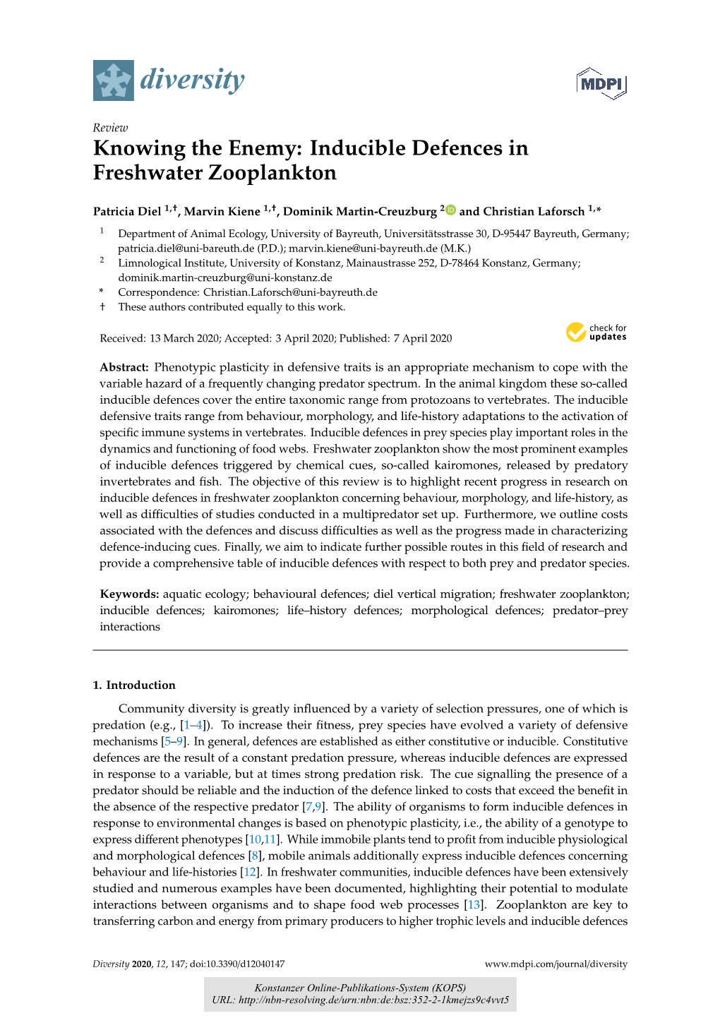 Inducible Defences in Freshwater Zooplankton